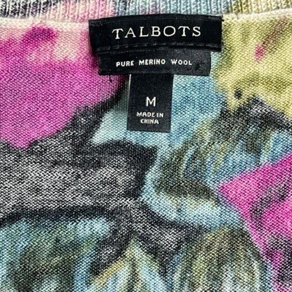 Talbots Crew Neck 100% Merino Wool Floral Cardigan Sweater - M - Picture 10 of 10